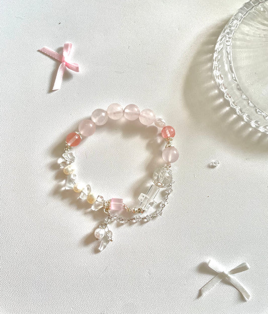 Prayer Series [Expectation] Original Natural Pearl Pink Crystal Exquisite Bracelet